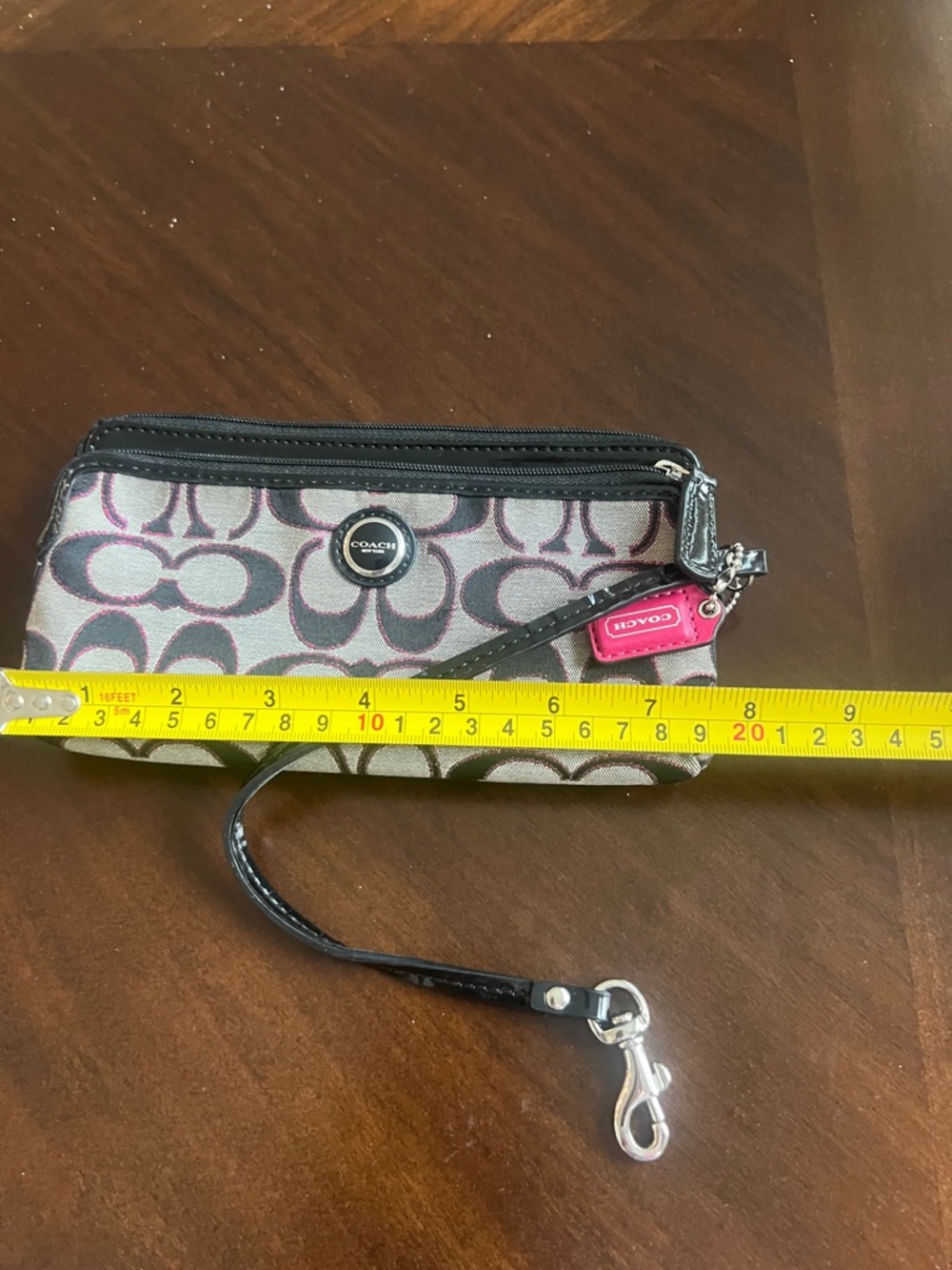 Coach Pink and Black Signature Wristlet with Wrist Strap - Picture 8 of 8